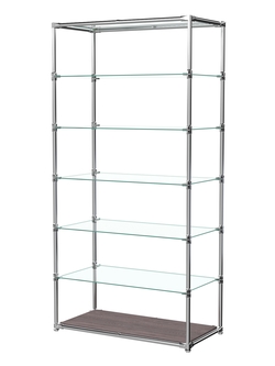 Пристенный торговый стеллаж ЛАЙТ с глубокими прозрачными полками №4, Ясень Анкор темный - U31105