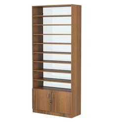 Стеллаж из ДСП с 8-ю полками 400x900 мм серии LEVEL-8 №14-1 (З/C - СТЕКЛО), Орех