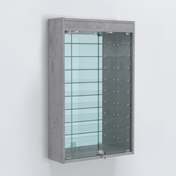 Витрина настенная №202-8А высокая с девятью полками, зеркалом и подсветкой, Бетон Чикаго светло-серый F186 ST9