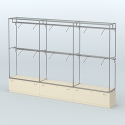 Торговая система ХРОМ без ДСП 3600 мм №3 с тумбами Т-11 и поручнями, Крем Вайс