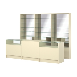 Комплект стеллажей со стеклянными полками U-6 №12-2 и прилавков ЭК-02, Крем Вайс