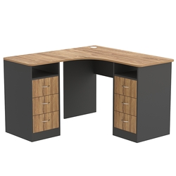 Стол угловой с ящиками СУ-02-Д, Черный + Дуб Канзас коричневый