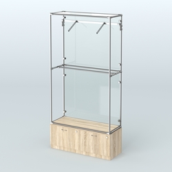 Торговая система ХРОМ (задняя стенка - стекло) 1200 мм №4-3 с тумбой Т-15 и поручнями, Дуб Сонома