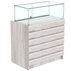 Торговый прилавок с прозрачным колпаком и фасадными панелями №1Э-14, Ясень Анкор светлый - U31104