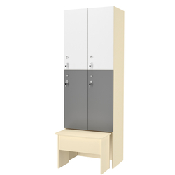 Шкаф для раздевалок с задвижной скамейкой КОМБО-Дуо №2-2, Крем Вайс + Темно-серый+ Белый