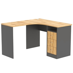 Стол угловой с ящиками СУ-01-П (правосторонний), Темно-Серый  + Дуб Золотистый