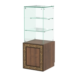 Стеклянный прилавок с декором и тумбой №СПБА-31, Орех