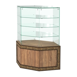 Стеклянный прилавок с декором и шестигранными полками №СПБА-207, Дуб Канзас коричневый