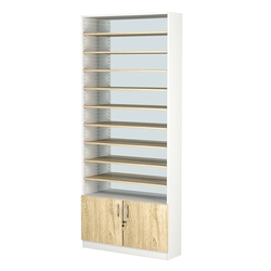 Стеллаж из ДСП с 9-ю полками 250x900 мм серии LEVEL-9 №11-2 (З/C - ЗЕРКАЛО), Белый + Дуб Сонома