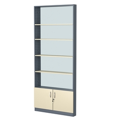 Стеллаж из ДСП с 4-мя полками 100x900 мм серии LEVEL-4 №8-2 (З/C - ЗЕРКАЛО), Темно-серый + Крем Вайс