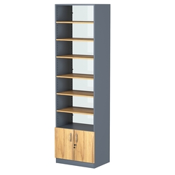 Стеллаж из ДСП с 6-ю полками 400x600 мм серии LEVEL-6 №7-1 (З/C - СТЕКЛО), Темно-серый и Дуб Золотистый