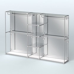 Торговая система ХРОМ (задняя стенка - зеркало) 3600 мм с зеркальными полками и поручнями №4, Ясень Анкор светлый