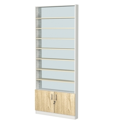 Стеллаж из ДСП с 7-ю полками 100x900 мм серии LEVEL-7 №8-2 (З/C - ЗЕРКАЛО), Белый + Дуб Сонома