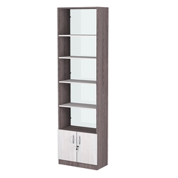 Стеллаж из ДСП с 4-мя полками 300x600 мм серии LEVEL-4 №5-1 (З/C - СТЕКЛО), Ясень Анкор темный + Ясень Анкор светлый