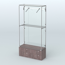 Торговая система ХРОМ (задняя стенка - стекло) 1200 мм №4-2 с тумбой Т-14 и поручнями, Ясень Анкор темный