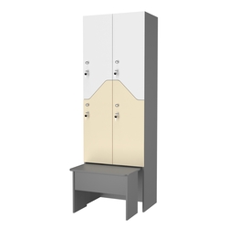 Шкаф для раздевалок с задвижной скамейкой КОМБО-Элегия №2-2Б, Темно-серый+Крем Вайс+Белый