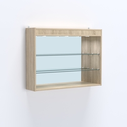 Витрина настенная №203-4Г зеркальная без дверей со стеклянными полками и верхней подсветкой, Дуб Сонома