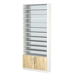 Стеллаж из ДСП с 10-ю полками 250x900 мм серии LEVEL-10 №11-2 (З/C - ЗЕРКАЛО), Белый + Дуб Сонома