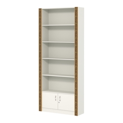 Торговый стеллаж с закрытым накопителем и декором №СБА-1ВД-300, Белый