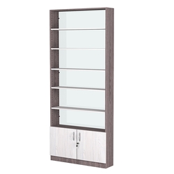 Стеллаж из ДСП с 5-ю полками 200x900 мм серии LEVEL-5 №10-1 (З/C - СТЕКЛО), Ясень Анкор темный + Ясень Анкор светлый