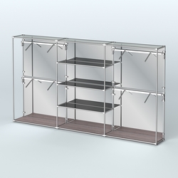 Торговая система ХРОМ (задняя стенка - зеркало) 3600 мм с тонированными полками и поручнями №5, Ясень Анкор темный