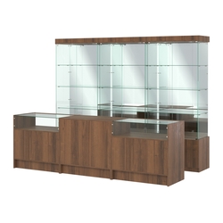 Комплект стеклянных витрин ИС-03 и прилавков ЭК-2, Орех