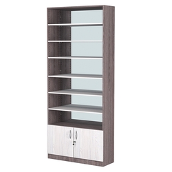 Стеллаж из ДСП с 6-ю полками 300x900 мм серии LEVEL-6 №12-2 (З/C - ЗЕРКАЛО), Ясень Анкор темный + Ясень Анкор светлый