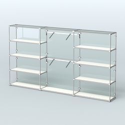 Торговая система ХРОМ (задняя стенка - стекло) 3600 мм с полками ДСП и поручнями №6, Белый