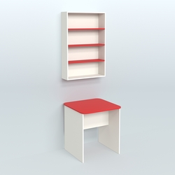 Распаковочный квадратный стол с антресолью для аптеки Р-01, Белый + Красный