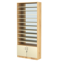 Стеллаж из ДСП с 10-ю полками 300x900 мм серии LEVEL-10 №12-2 (З/C - ЗЕРКАЛО), Дуб Золотистый и Крем Вайс