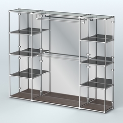 Торговая система ХРОМ (задняя стенка - зеркало) 2430 мм с тонированными полками и поручнями №3, Дуб Венге