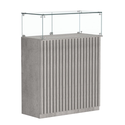 Торговый прилавок прямоугольный с планками и стеклянным колпаком ВЕРТИКАЛЬ №1, Бетон Чикаго светло-серый F186 ST9