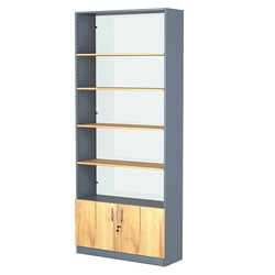 Стеллаж из ДСП с 4-мя полками 300x900 мм серии LEVEL-4 №12-1 (З/C - СТЕКЛО), Темно-серый и Дуб Золотистый
