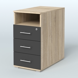 Тумба приставная с 3 ящиками (метабокс) и нишей с замком без топа Индиго Вуд, цвет белый + дуб светлый, Дуб Сонома + Черный