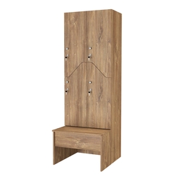 Шкаф для раздевалок со скамейкой КОМБО-Элегия №2-1Б, Дуб Канзас коричневый