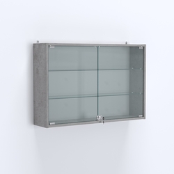 Витрина настенная №203-1А широкая со стеклянными полками, Бетон Чикаго светло-серый F186 ST9