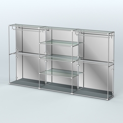 Торговая система ХРОМ (задняя стенка - зеркало) 3600 мм с прозрачными полками и поручнями №2, Темно-Серый