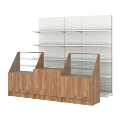 Комплект металлических стеллажей с полками и прилавков ЭК-7, Дуб Канзас коричневый