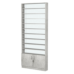 Стеллаж из ДСП с 10-ю полками 150x900 мм серии LEVEL-10 №9-1 (З/C - СТЕКЛО), Метрополитан Грей