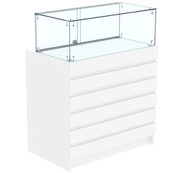 Торговый прилавок с прозрачным колпаком и фасадными панелями №1Э-14, Белый