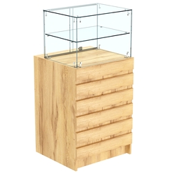 Торговый прилавок со стеклянной надставкой и фасадными панелями №5Э-01, Дуб Золотистый