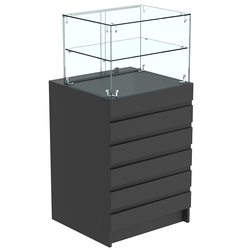 Торговый прилавок со стеклянной надставкой и фасадными панелями №5Э-01, Черный