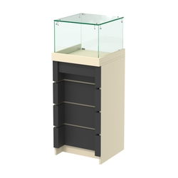 Торговый прилавок квадратный с утопленным фасадом №УФ-3-450, Крем Вайс + Черный