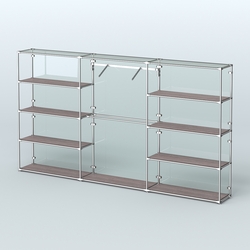 Торговая система ХРОМ (задняя стенка - стекло) 3600 мм с полками ДСП и поручнями №9, Ясень Анкор темный