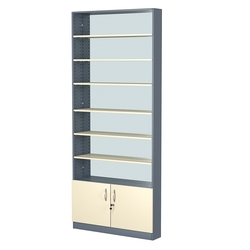 Стеллаж из ДСП с 6-ю полками 150x900 мм серии LEVEL-6 №9-2 (З/C - ЗЕРКАЛО), Темно-серый + Крем Вайс