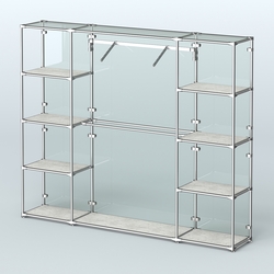 Торговая система ХРОМ (задняя стенка - стекло) 2430 мм с полками ДСП и поручнями №11, Метрополитан Грей