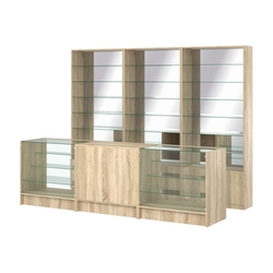 Комплект стеллажей со стеклянными полками U-6 №12-2 и прилавков ЭК-04, Дуб сонома