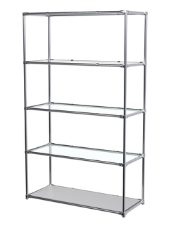 Торговый хромированный стеллаж с прозрачными полками №5, Серый