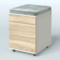 Тумба мобильная Фламинго 2 ящика + 1 ящик-лоток с подушкой, Белый + Дуб Сонома