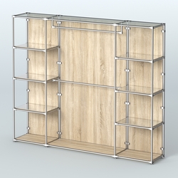 Торговая система ХРОМ (задняя стенка - ДСП) 3600 мм с зеркальными полками и поручнями №3, Дуб Сонома